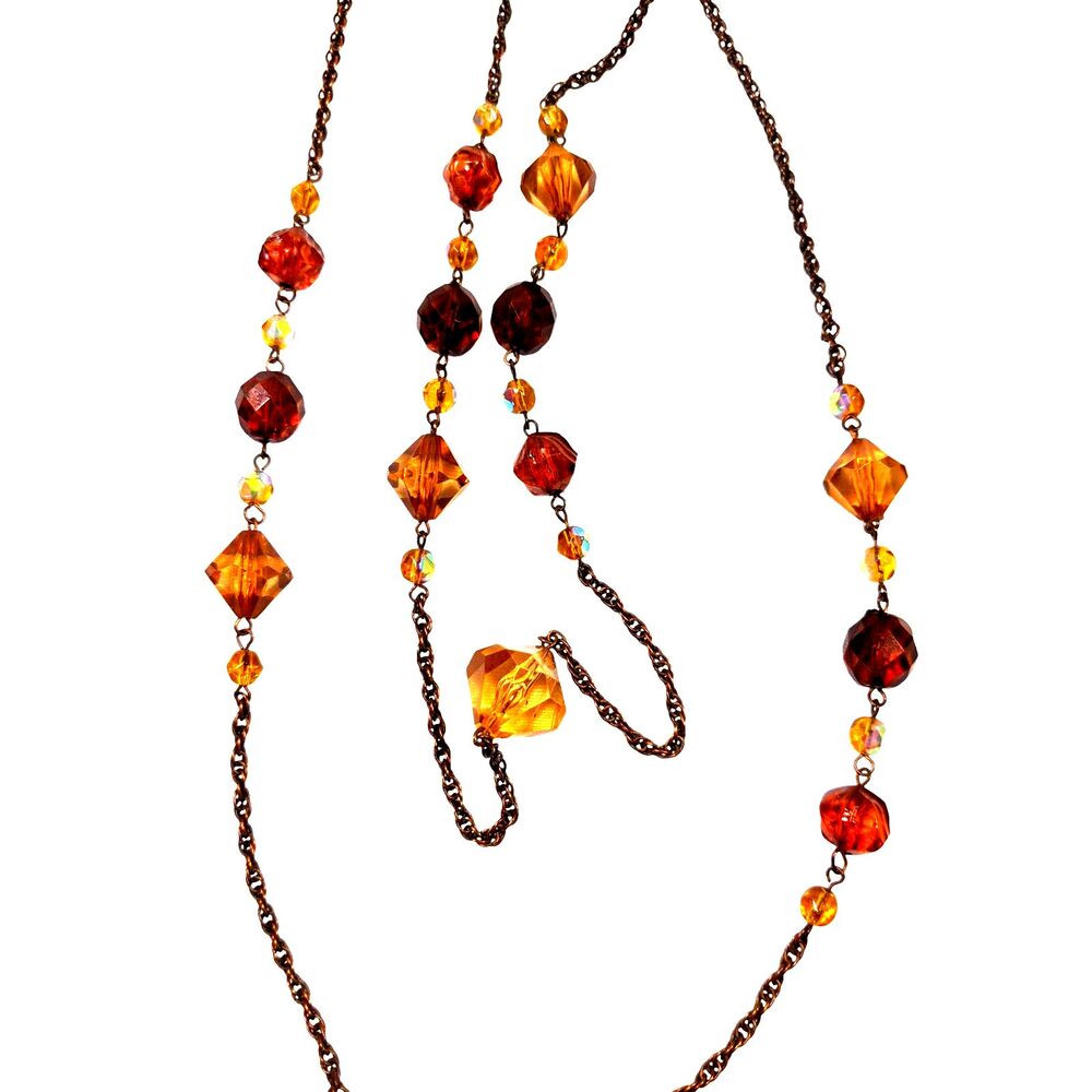 2028 By 1928 Co 48" Long Flapper Necklace Amber & Citrine Colored Light Academia